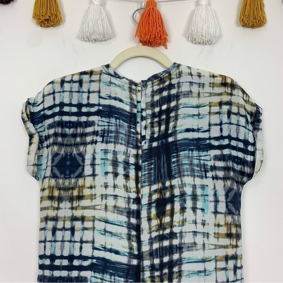 Piperlime Silk Blue Yellow Watercolor Pattern Blouse Size XS - Picture 6 of 13